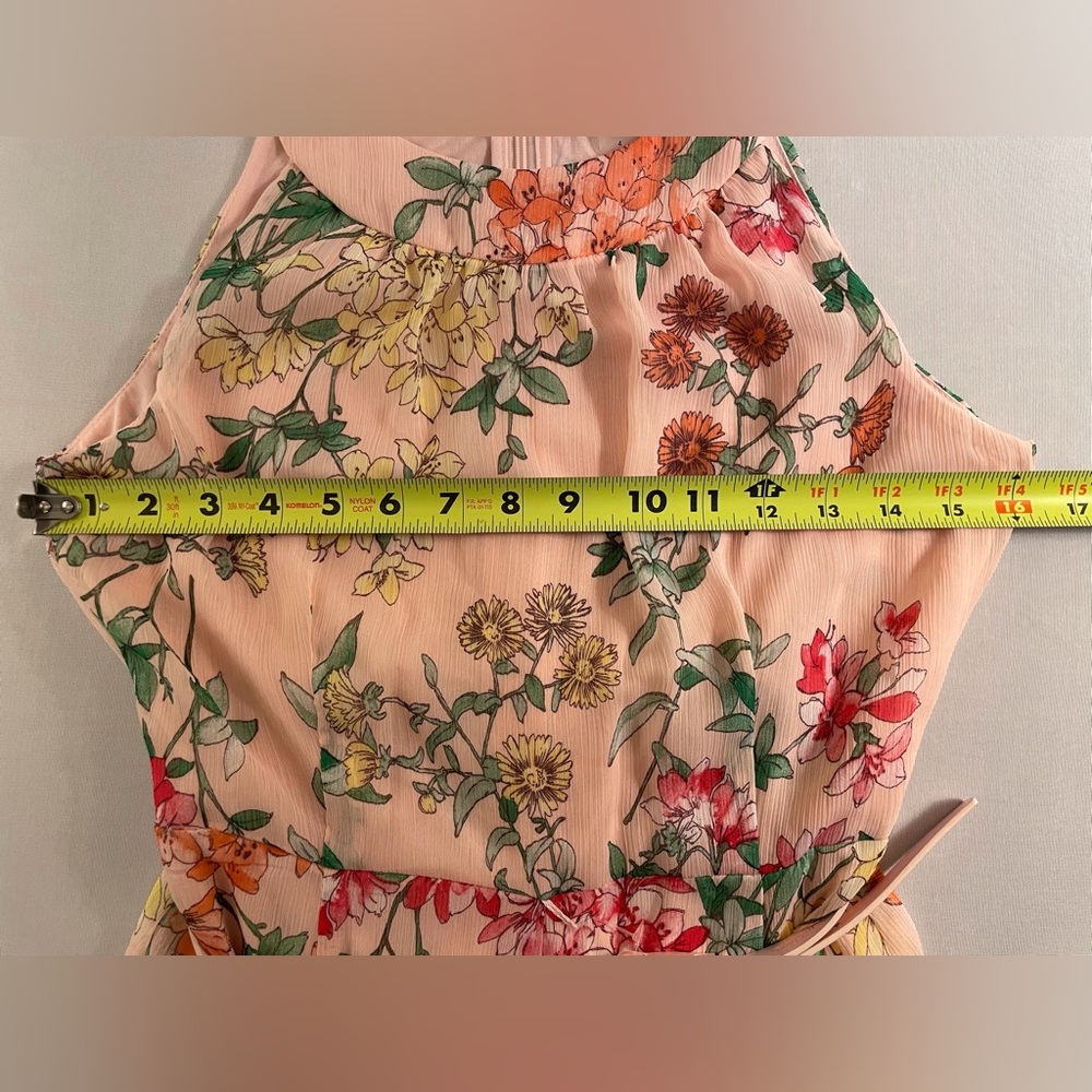 Tommy Hilfiger Belted Chiffon Halter Midi Dress Pink Floral Print Size 4 - Picture 13 of 16